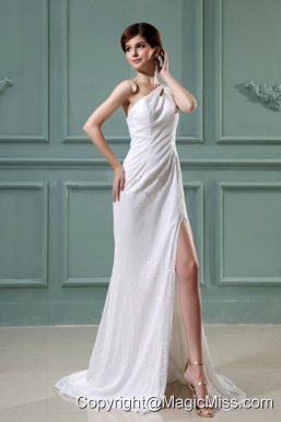 High Slit One Shoulder Empire Chiffon Brush/Sweep Prom Dress