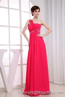 Beading One Shoulder Chiffon Hot Pink Empire Floor-length Prom Dress