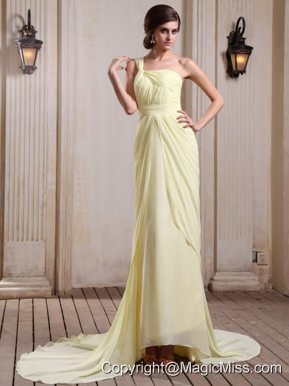 Yellow Green Prom Dress With One Shoulder Court Train Chiffon