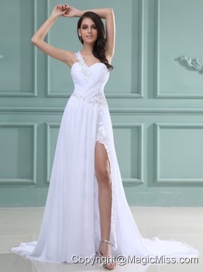 One Shoulder Wedding Dress With Beading Ruch and Brush Train