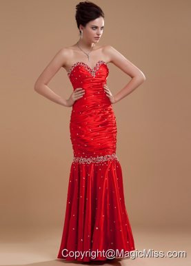 Wine Red Prom / Evening Dress With Beaded Sweetheart Floor-length Taffeta Column
