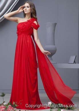 Red Prom Dress With One Shoulder Watteau Train Chiffon For Custom Made