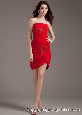 Beading Decorate Bodice Strapless Red Chiffon Mini-length 2013 Prom Dress