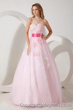 Pink A-line Sweetheart Floor-length Tulle Appliques Prom / Evening Dres