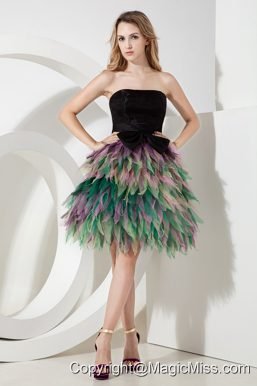 Multi-color A-line / Princess Prom Dress Strapless Mini-length Organza Bow