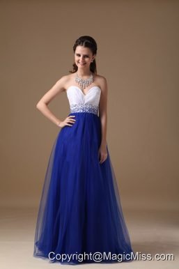 White and Blue A-line Sweetheart Floor-length Tulle and Taffeta Beading Prom Dress