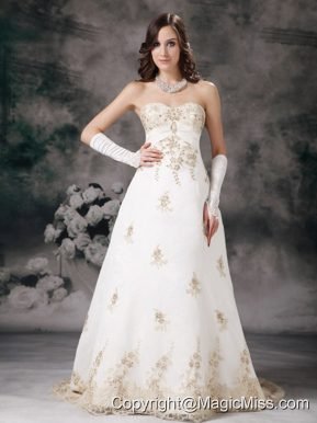Affordable A-line Sweetheart Court Train Lace Beading Wedding Dress