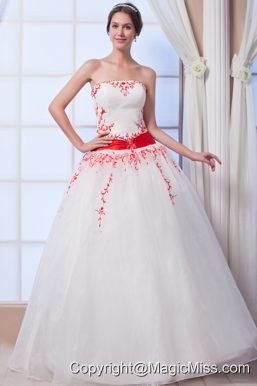 New Arrival A-line Strapless Floor-length Organza Appliques Wedding Dress