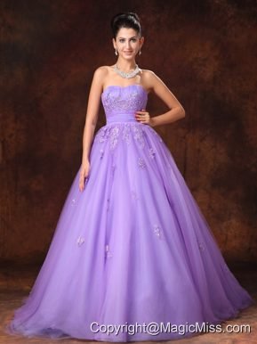 Lilac Sweetheart Tulle Appliques Court Train Custom Made Wedding Dress For 2013
