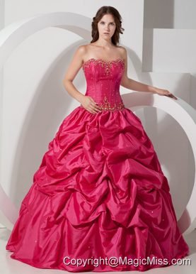 Hot Pink Ball Gown Strapless Floor-length Taffeta Pick-ups Quinceanera Dress