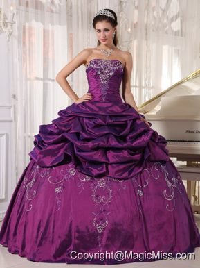 Eggplant Purple Ball Gown Strapless Floor-length Taffeta Embroidery With Beading Quinceanera Dress