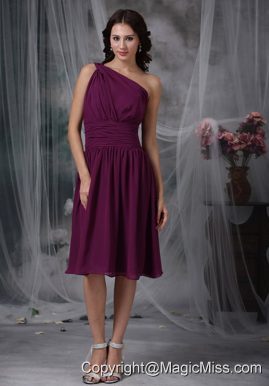 Purple Empire One Shoulder Knee-length Chiffon Ruch Bridesmaid Dress
