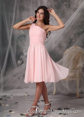 Baby Pink Empire One Shoulder Knee-length Chiffon Prom Dress