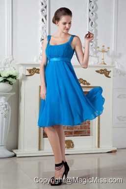 Teal Empire Straps Knee-length Chiffon Ruch Prom Dress