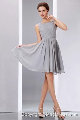 Grey A-line Scoop Knee-length Chiffon Ruch Prom Dress