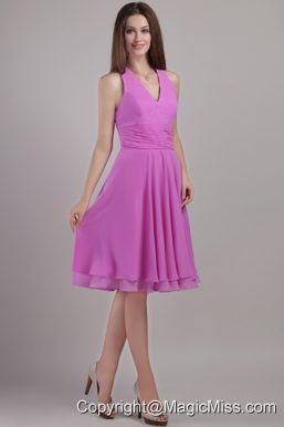 Lavender Empire Halter Top Knee-length Chiffon Bridesmaid Dress