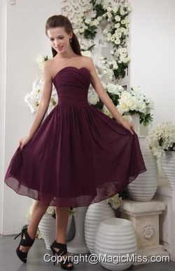Dark Purple Empire Sweetheart Tea-length Chiffon Pleat Prom Dress