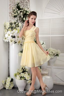 Light Yellow Empire Asymmetrical Short Chiffon Pleat Bridesmaid Dress