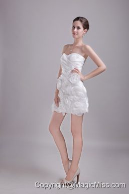 White A-Line / Princess Sweetheart Mini-length Taffeta Hand Flowers Prom / Homecoming Dress