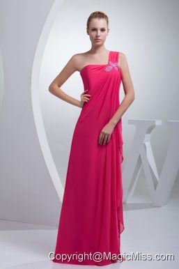 Coral Red One Shoulder Beading Long Prom Dress