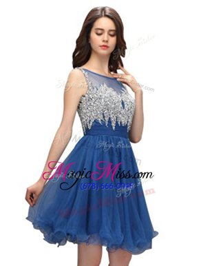 Elegant Blue Prom and Party and For with Beading Bateau Sleeveless Zipper