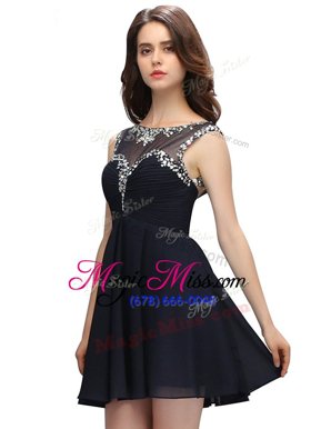Smart Sleeveless Knee Length Beading Zipper Prom Gown with Black