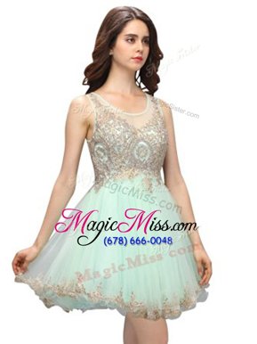 Delicate Scoop Light Blue Organza Zipper Casual Dresses Sleeveless Mini Length Beading and Appliques