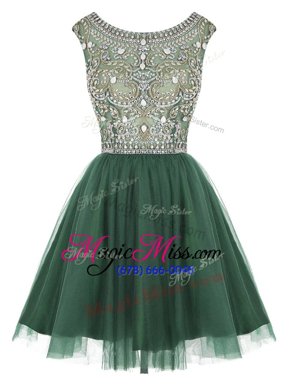 Fantastic Peacock Green Scoop Neckline Beading and Appliques Prom Gown Sleeveless Zipper