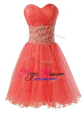 Dynamic Orange Red Organza Zipper Sweetheart Sleeveless Mini Length Dress for Prom Beading