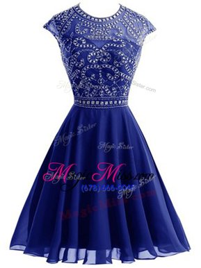Spectacular Scoop Navy Blue Sleeveless Beading Mini Length Dress for Prom