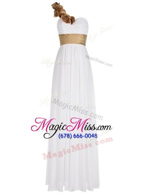 Vintage One Shoulder Sleeveless Floor Length Ruching Zipper Going Out Dresses with White