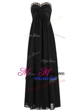 Fashionable Black Empire Sweetheart Sleeveless Chiffon Floor Length Zipper Beading Evening Outfits