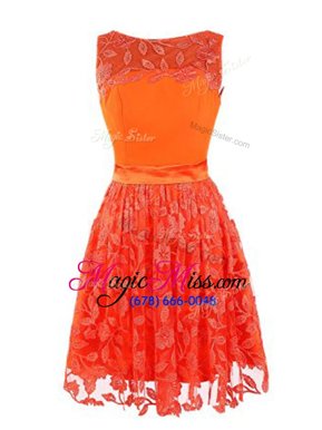 Vintage Orange Column/Sheath Lace Scoop Sleeveless Lace Mini Length Zipper Party Dress Wholesale