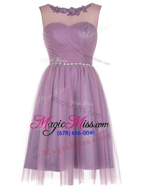 Simple Lavender Scoop Neckline Beading and Appliques Homecoming Dress Sleeveless Zipper