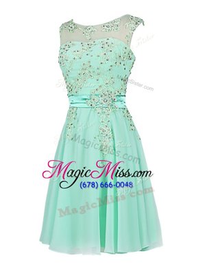 Amazing Scoop Turquoise Sleeveless Beading and Appliques Knee Length Dress for Prom