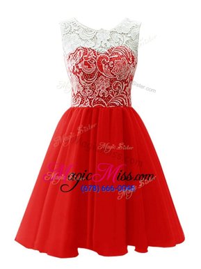 Traditional Scoop Red Clasp Handle Prom Dresses Lace Sleeveless Mini Length