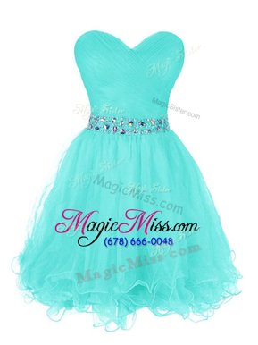 Hot Sale Turquoise A-line Sweetheart Sleeveless Organza Mini Length Zipper Beading and Ruffled Layers Prom Gown