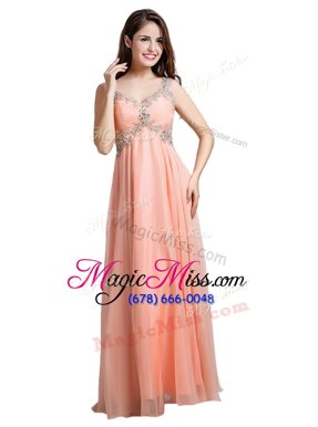 Elegant Baby Pink Prom Homecoming Dress Prom and Party and For with Beading V-neck Sleeveless Backless