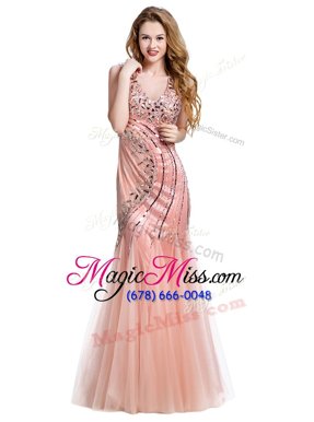 Most Popular Mermaid Baby Pink Lace Up Military Ball Dresses For Women Beading Sleeveless Floor Length