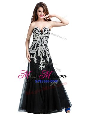 Custom Fit Sleeveless Floor Length Beading and Lace Zipper Military Ball Dresses with Black
