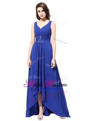 Exceptional With Train Royal Blue Mother Of The Bride Dress Chiffon Brush Train Sleeveless Ruching
