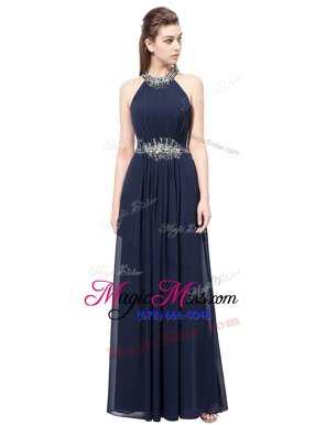 Most Popular Scoop Navy Blue Sleeveless Chiffon Side Zipper Prom Dress for Prom and Party