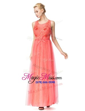 Glittering Orange Red Scoop Neckline Beading and Bowknot Homecoming Gowns Sleeveless Zipper