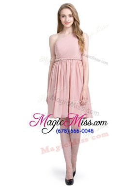 Free and Easy One Shoulder Knee Length Column/Sheath Sleeveless Pink Party Dress for Girls Side Zipper
