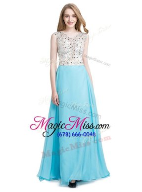 Top Selling Scoop Floor Length Baby Blue Pageant Gowns Chiffon Sleeveless Beading