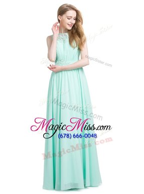 Shining Turquoise Column/Sheath Bateau Sleeveless Chiffon Floor Length Zipper Appliques Prom Evening Gown