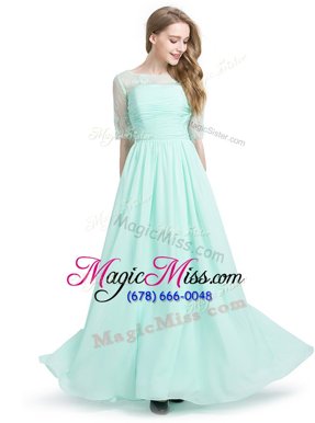 Free and Easy Scoop Half Sleeves Lace Up Turquoise Chiffon