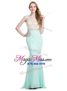 Custom Made With Train Turquoise Dress for Prom Spaghetti Straps Sleeveless Brush Train Criss Cross