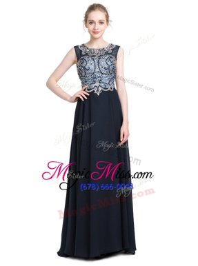 Extravagant Scoop Black Sleeveless With Train Beading Zipper Prom Party Dress