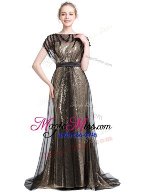 Free and Easy Short Sleeves Brush Train Zipper With Train Beading Mother Of The Bride Dress